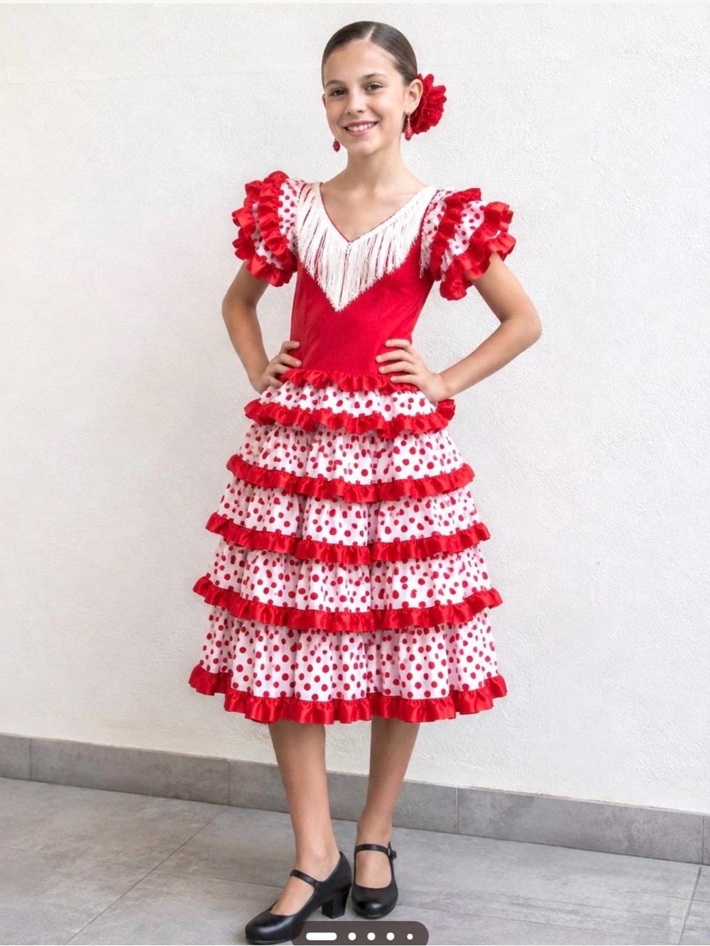 Girls' Red & White Polka Dot Ruffle Dance Dress